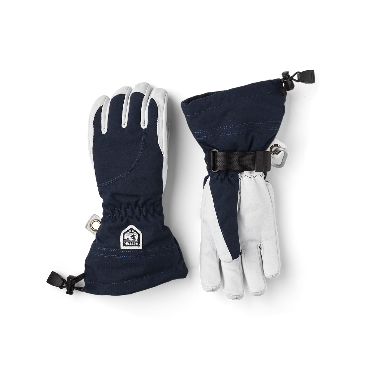 Dark blue ski glove with white goat leather palm