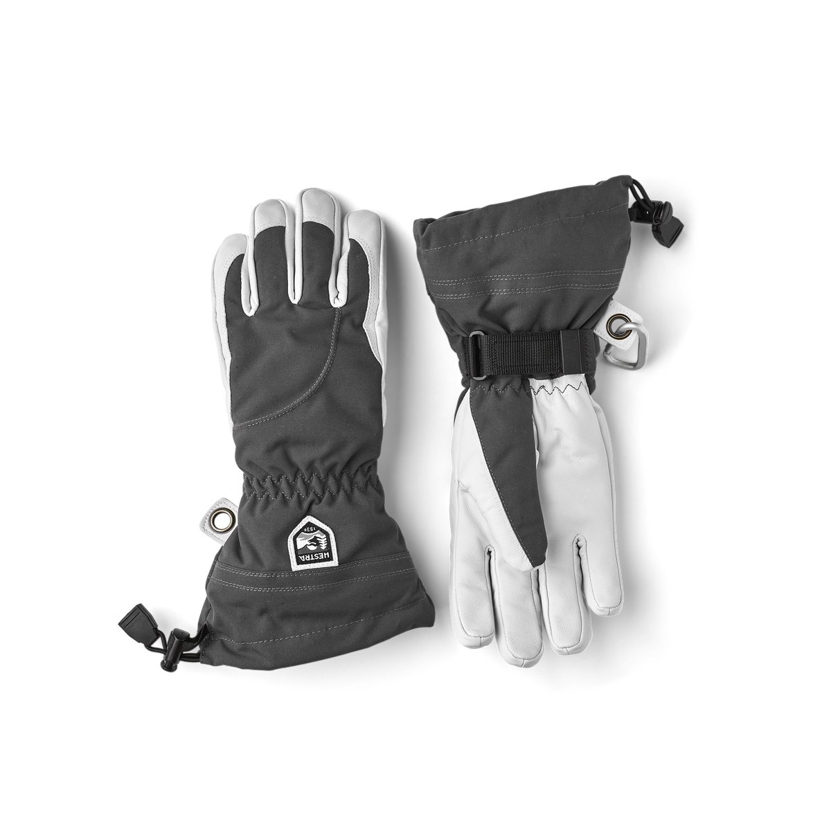 Light purple ski glove with white goat leather palm