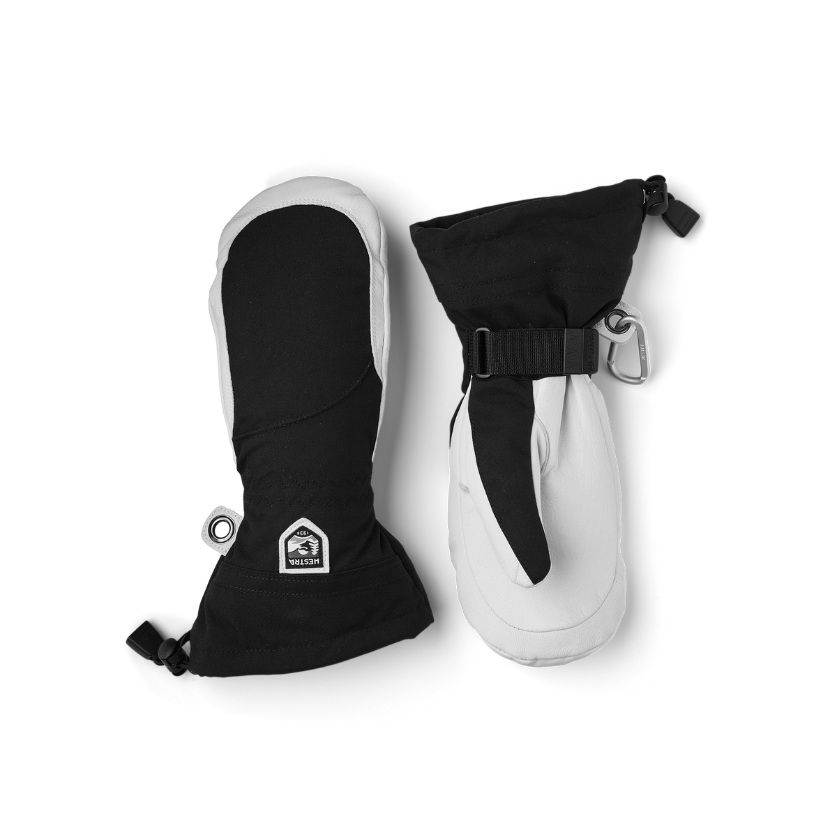 Black mitten with white goat leather palm