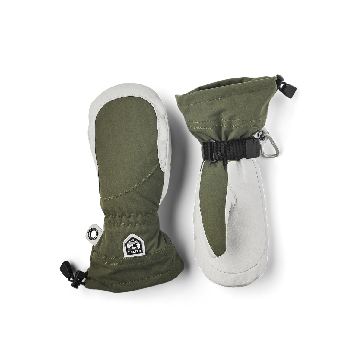 Moss green mitten with white goat leather palm