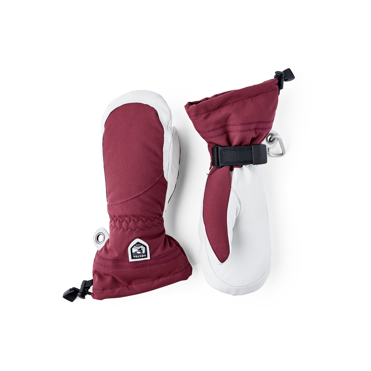 Wine red mitten with white goat leather palm