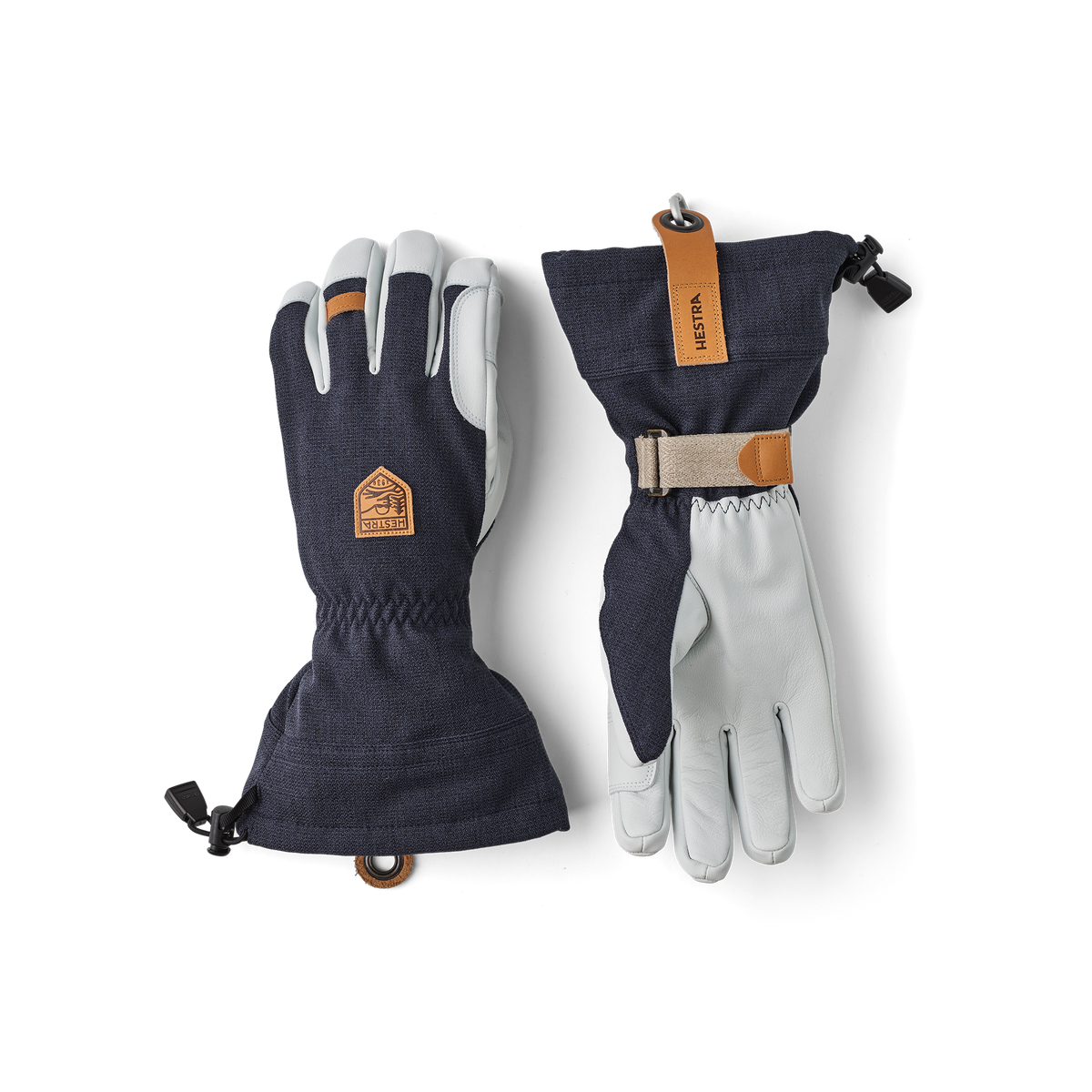 Dark blue ski glove with white goat leather palm