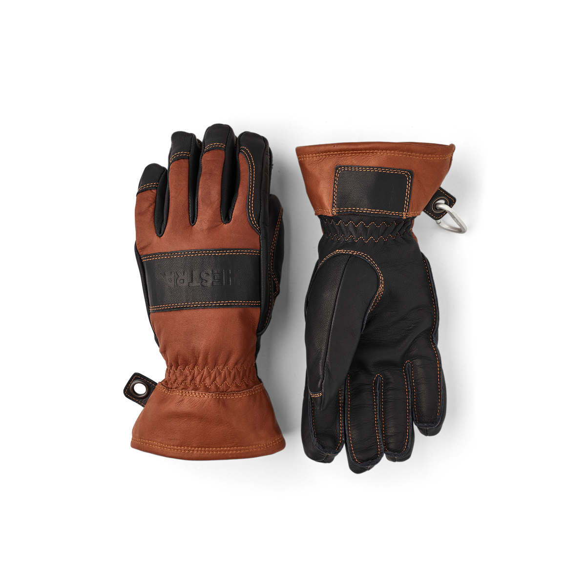 Brown cow hide outdoor glove with black goat leather palm