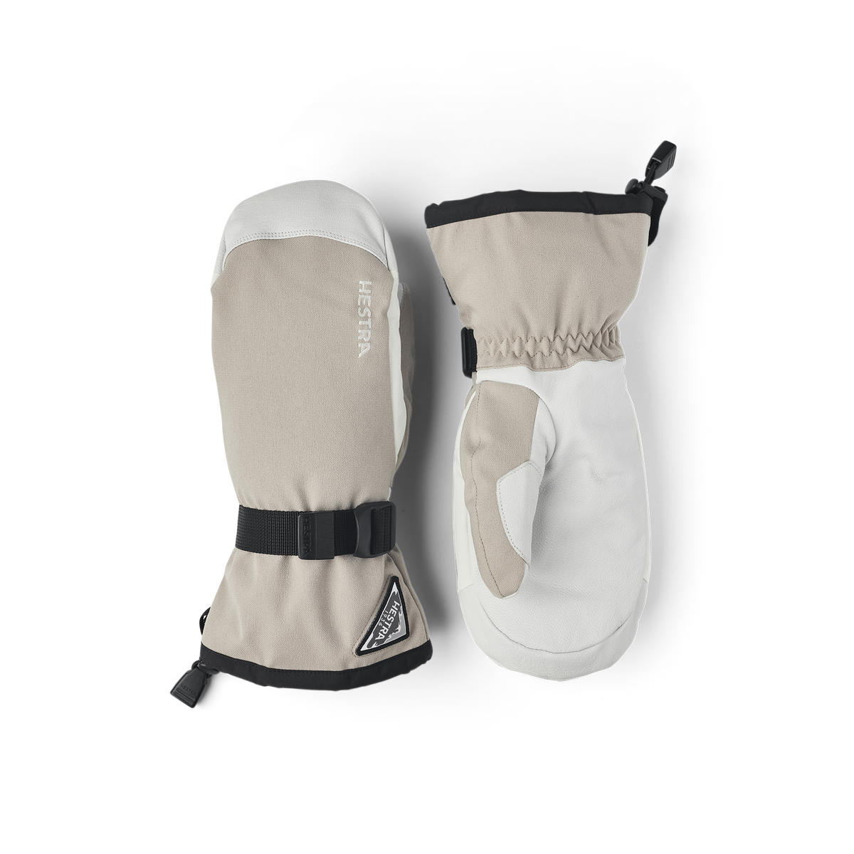 Beige mitten with white goat leather palm and wrist adjustment