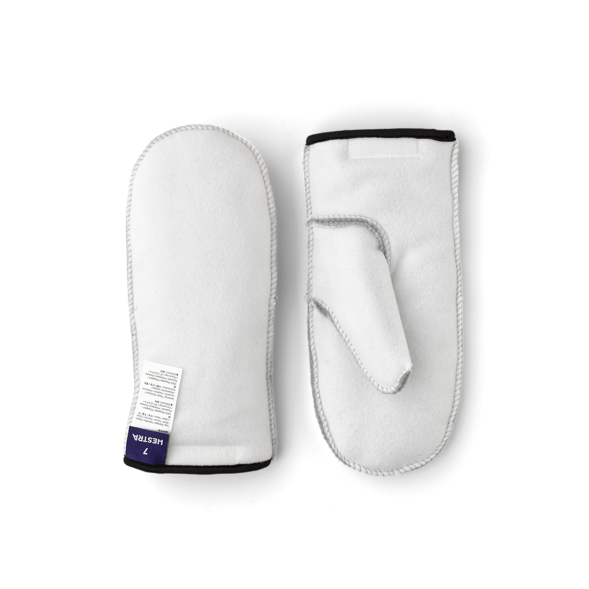 White machine-sewn liner mitten